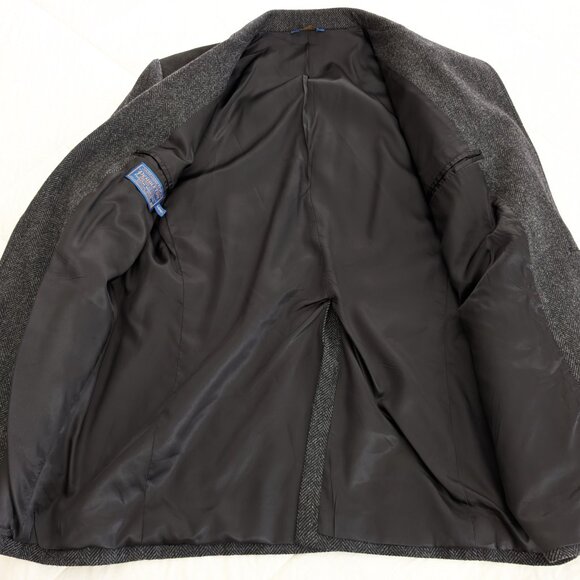 PENDLETON Blazer Mens 46L Gray Black Wool Herringbone Elbow Patch Western Jacket - Picture 4 of 14